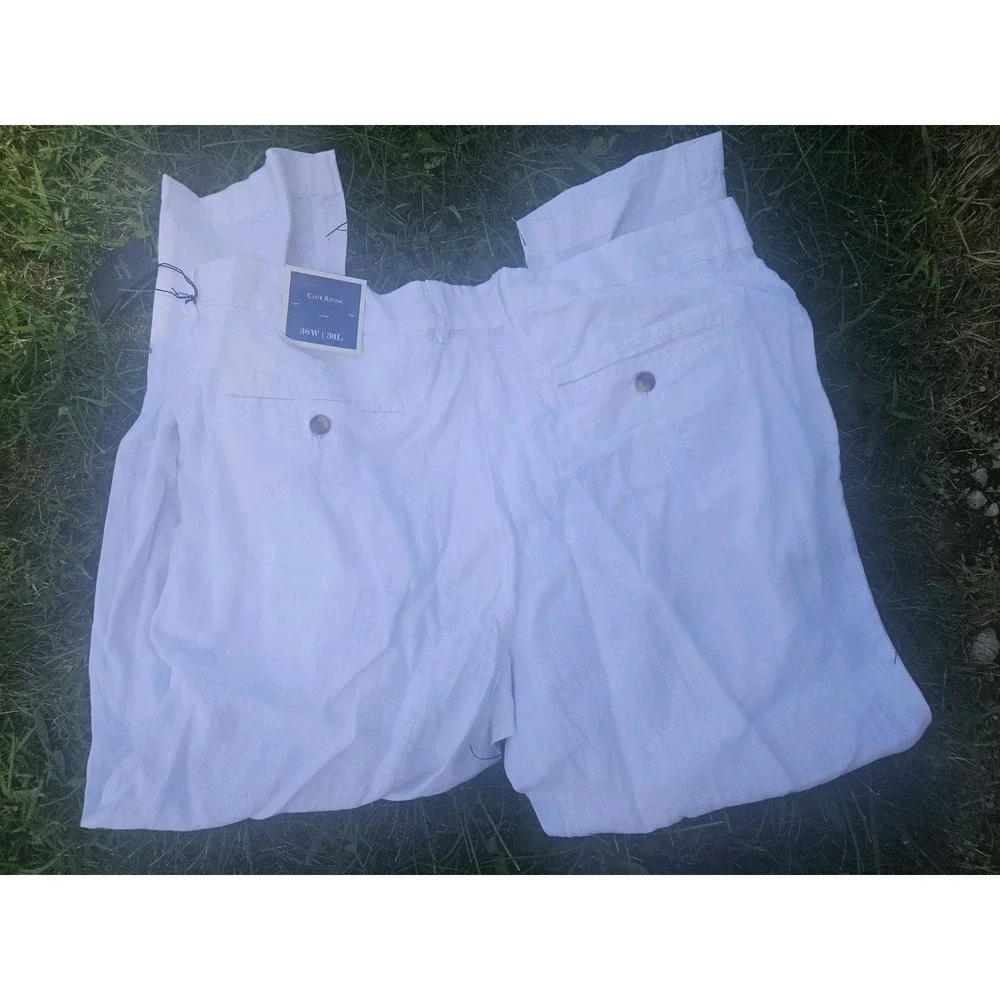 NWT Club Room Luxury 100% Linen Pants Straight Leg MensPure White  Button 38x30